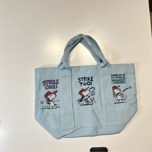 light Blue Denim canvas Snoopy Baseball Tote Bag